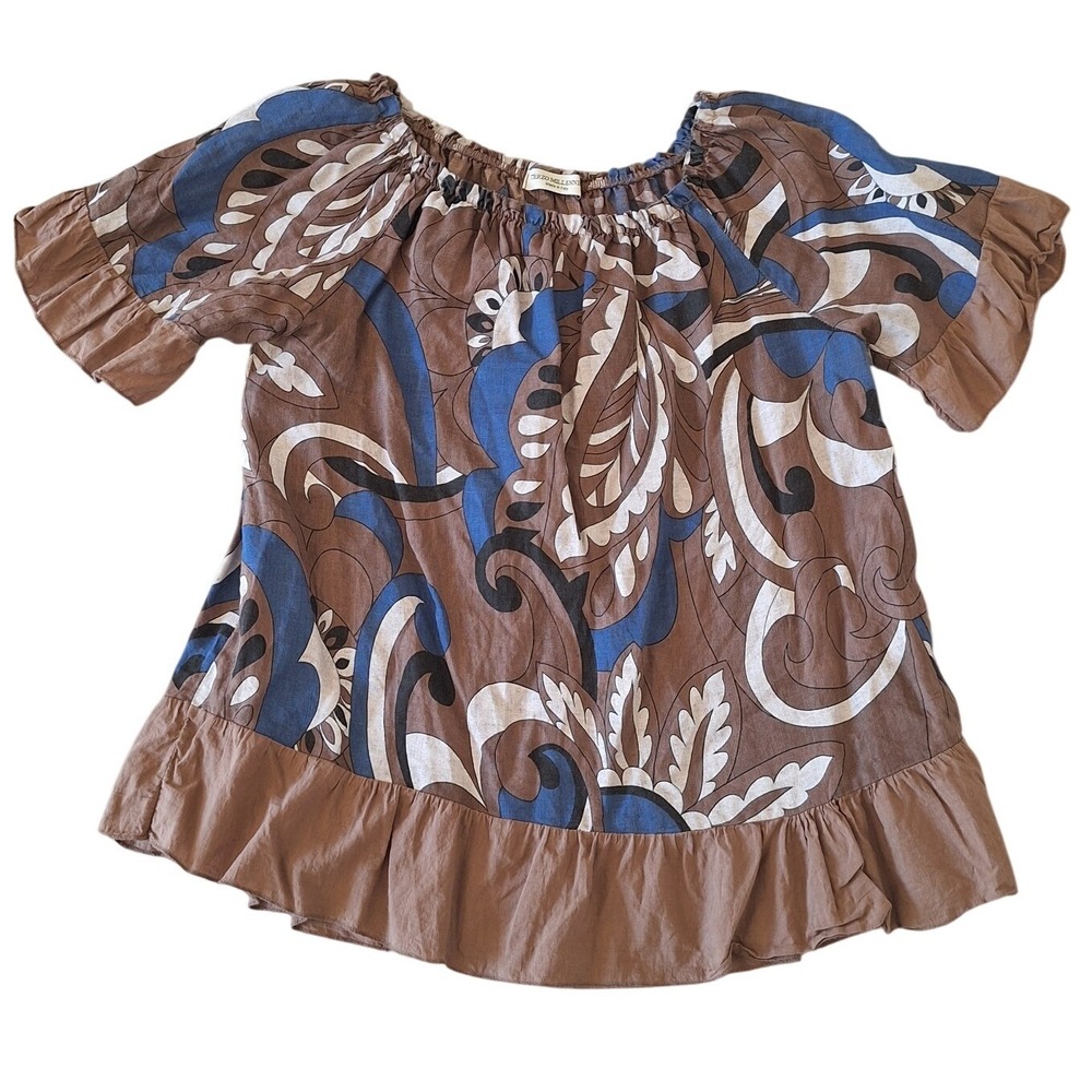 Terzo Millenio Italy Floral Ruffle Linen Top L